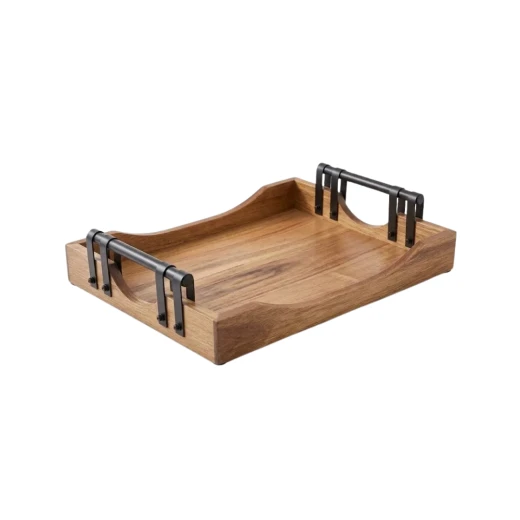 Wooden Rectangular Acacia Wood Serving Tray with Metal Handles (Small) – natural Wooden Rectangular Acacia Wood Serving Tray with Metal Handles (Small) – natural
