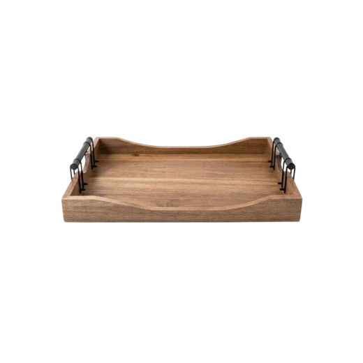 Wooden Rectangular Acacia Wood Serving Tray with Metal Handles (Large) – natural Wooden Rectangular Acacia Wood Serving Tray with Metal Handles (Large) – natural