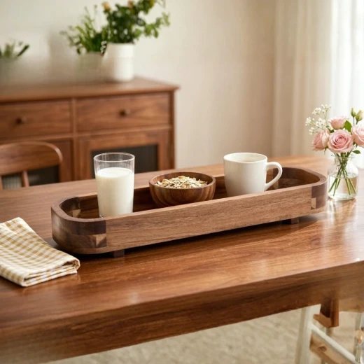 Wooden Acacia Wood Rectangular Serving Tray (Large) – natural - Wooden - Image 2