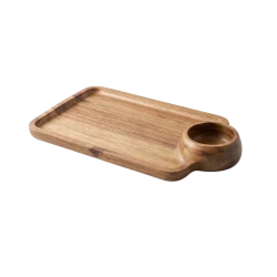 Wooden Acacia Wood Serving Tray with Integrated Side Bowl – natural