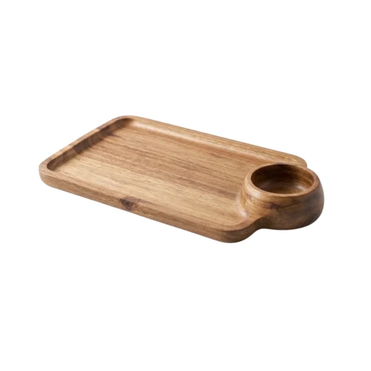 Wooden Acacia Wood Serving Tray with Integrated Side Bowl – natural Wooden Acacia Wood Serving Tray with Integrated Side Bowl – natural