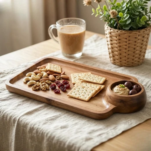 Wooden Acacia Wood Serving Tray with Integrated Side Bowl – natural - Wooden - Image 2