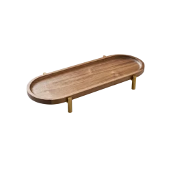 Wooden Oval Acacia Wood Serving Tray with Gold-Tone Legs (Small)