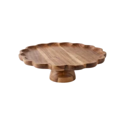 Cake Stand with Wooden Base and Scalloped Edges