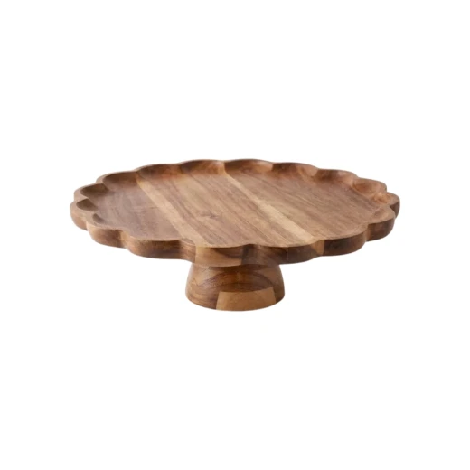Cake Stand with Wooden Base and Scalloped Edges Cake Stand with Wooden Base and Scalloped Edges