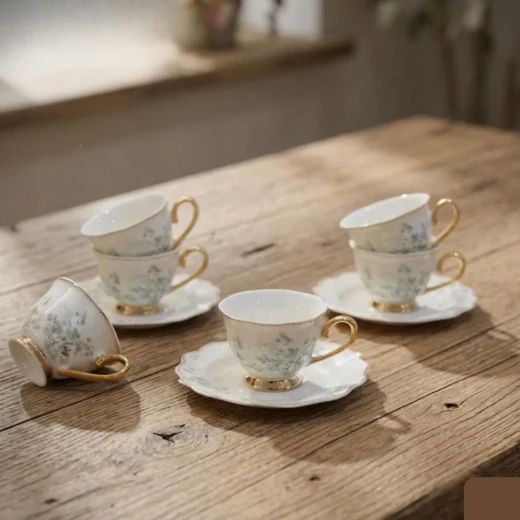 Royal Milano Coffee Cups with Foot | Set 6 Pieces | Green lily - Milano - Image 2