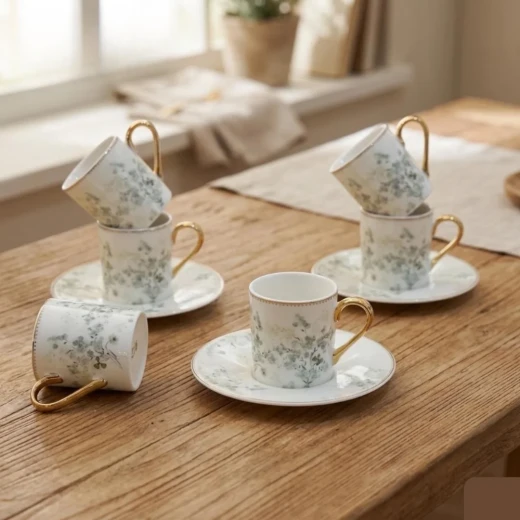 Royal Milano Cylinder Coffee Cups | Set 6 Pieces | Green lily - Milano - Image 4