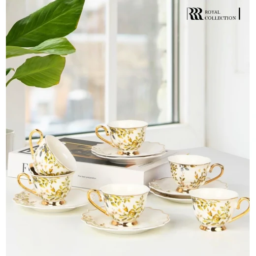 Royal Victoria Coffee Cups with Foot | Set 6 Pieces | Olive - Victoria - Image 2