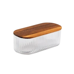 Oval Glass Bowl with Wooden Lid | small
