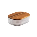 Oval Glass Bowl with Wooden Lid | Large - Wooden
