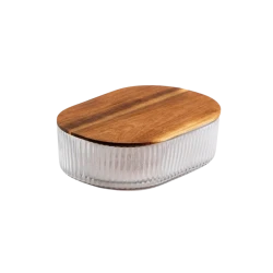 Oval Glass Bowl with Wooden Lid | Large