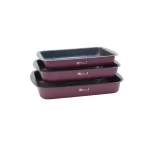 Cookware Set Granite Oven Trays | Set of 3 |Rectangular | Burgundy - Burgundy - Cookware Set