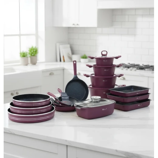 Cookware Set Granite Oven Trays | Set of 3 |Rectangular | Burgundy - Burgundy - Cookware Set - Image 4