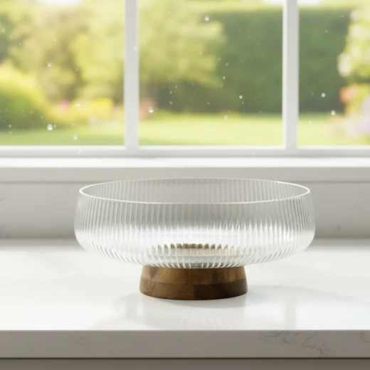 Fruit Bowl with Wooden Base - Wooden - Image 2