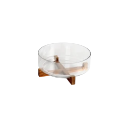 Round Glass Bowl with Wooden Base | Small