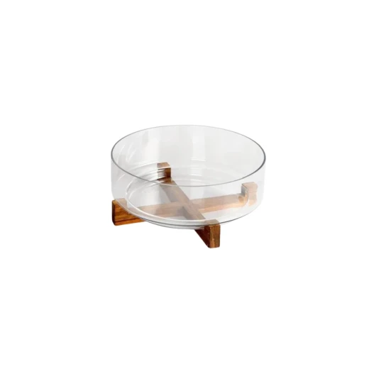 Round Glass Bowl with Wooden Base | Small Round Glass Bowl with Wooden Base | Small