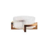 Round Glass Bowl with Wooden Base - Wooden