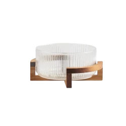 Round Glass Bowl with Wooden Base