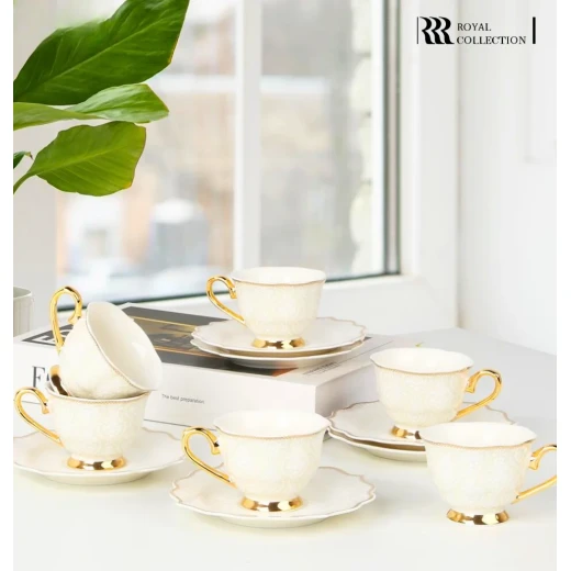 Royal Victoria Tea Cups with Foot | Set 6 Pieces | Velvet - Victoria - Image 3