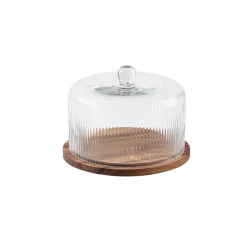 Cake Stand with Glass Dome & Wooden Base