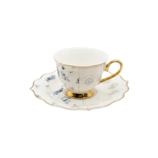 Royal Milano Tea Cups with Foot | Set 6 Pieces | Blue Slip Royal Milano Tea Cups with Foot | Set 6 Pieces | Blue Slip