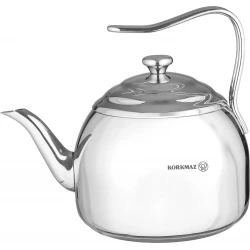 Korkmaz Doruk 2.7 Liter Stainless Steel Stovetop Kettle for Tea and Coffee with Ergonomic Handle Silver 15.5 cm Diameter