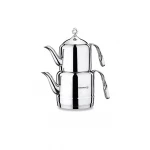 Korkmaz Çintemani Stainless Steel Teapot Set 2 Liter A211 Beige with Ergonomic Handles - Korkmaz