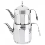 Korkmaz Nostaljia Midi Teapot Set 0.9L 1.6L Stainless Steel Turkish Tea Maker - Korkmaz