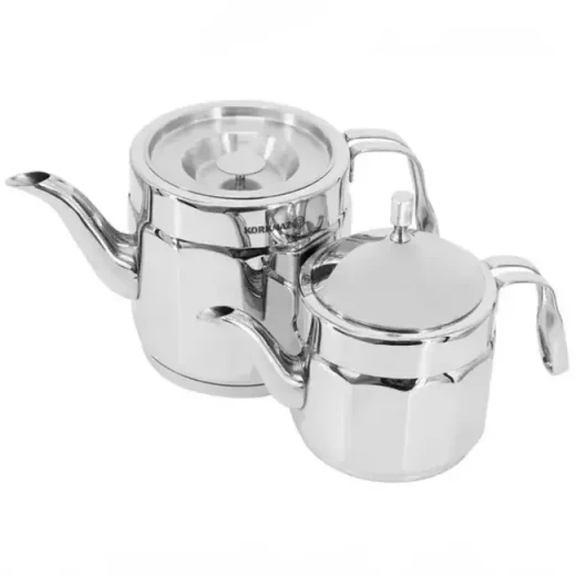 Korkmaz Nostaljia Midi Teapot Set 0.9L 1.6L Stainless Steel Turkish Tea Maker - Korkmaz - Image 2