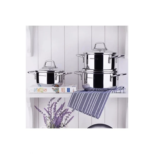 قدر قصير كوركماز بيرلا 24x6.5 سم من الستانلس ستيل بغطاء زجاجي مقوى سعة 3 لتر - كوركماز - Image 4
