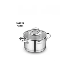 Korkmaz Steama 20x10 cm Stainless Steel Pot with Strainer Lid 3 Liter Capacity