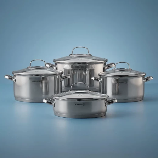 طقم أواني طهي كوركماز إستيما من الستانلس ستيل 8 قطع فضي للمطابخ الاحترافية - كوركماز - Image 2