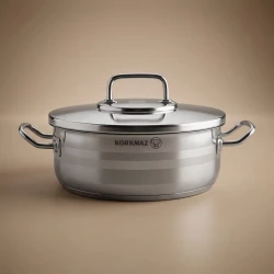 Korkmaz Astra 2 Stainless Steel Pot with Lid 6 Liters 28 cm Silver Cookware for Home and Professional Kitchens