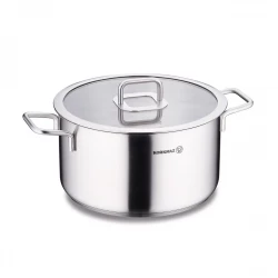 Korkmaz Stella Stainless Steel Stock Pot with Glass Lid 24cm 5.8L Induction Compatible