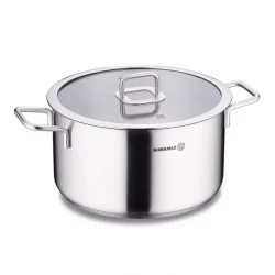 Korkmaz Stella 28x15 cm Deep Pot 9.2 Liter Stainless Steel with Tempered Glass Lid