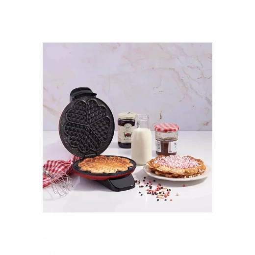 Korkmaz Mia A319-04 Red Waffle Maker 850W Non-Stick Granite Coating 4-Plate Capacity - Korkmaz - Image 3