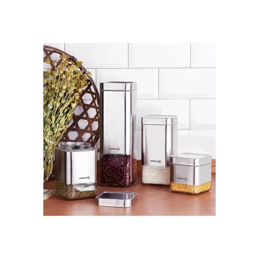 Korkmaz Stora Satin 4 Piece Glass Storage Set with Stainless Steel Lids 500ml 750ml 1250ml 2000ml - Korkmaz - Image 2