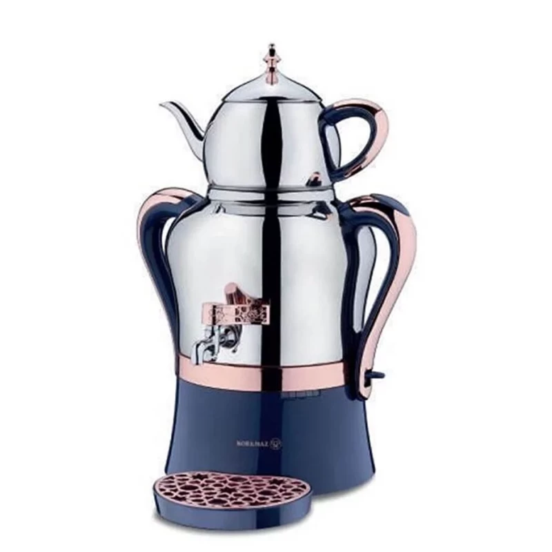Korkmaz Hanedan Azura Inox Rosegold Electric Tea Maker, stainless steel elegant design, fast and efficient tea brewing, ideal for home and office use, easy operation and durable build