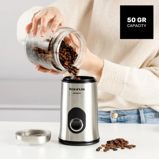 مطحنة قهوة كهربائية توروس Aromatic بقوة 150 واط، من الستانلس ستيل، تصميم مدمج وعملي لطحن حبوب القهوة بسهولة وسرعة للحصول على قهوة طازجة - تاوروس - Image 3