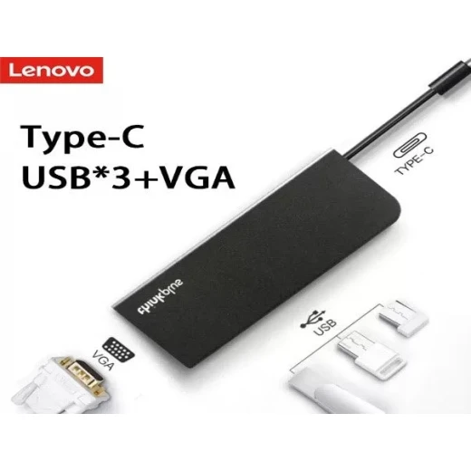 محطة إرساء Lenovo USB Type-C 4 في 1، محول أسود مع 4 منافذ USB-A 3.1 Gen1 وVGA، اتصال سريع، تصميم مدمج ومحمول لأجهزة اللابتوب - لينوفو - Image 2