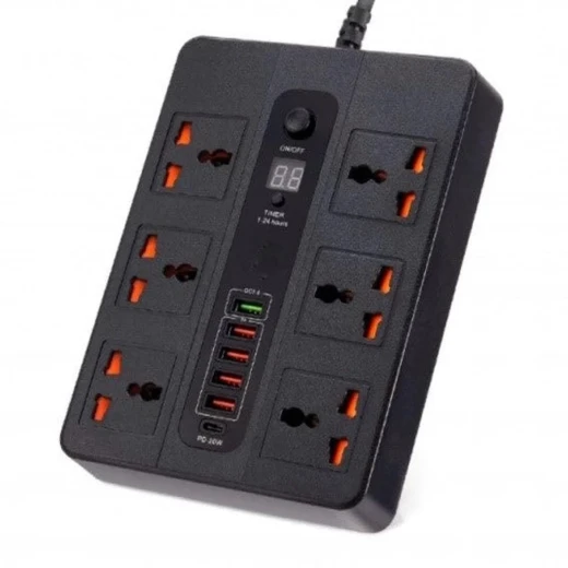 Urbantin Jack Power Strip 3000 Watts 6 Universal AC 38 Watts 5 High Speed USB 2mm Black - Urbantin - Image 2
