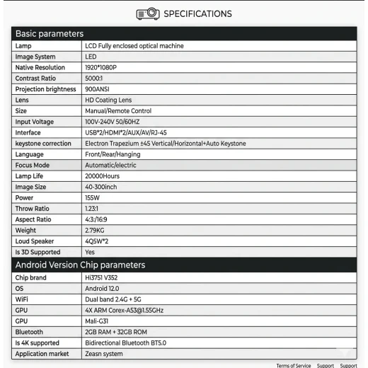 بروجكتور T80 أندرويد 1080P HD LCD – جهاز عرض وسائط متعددة محمول، بروجيكتور منزلي للمنزل والأفلام والفيديو والألعاب - Image 2