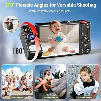 GBT CV21 كاميرا رقمية 4K 64 ميجابكسل مع شاشة قابلة للقلب 270 درجة وتركيز تلقائي وفلاش وتقريب 18X وبطاريتين وبطاقة ذاكرة 64 جيجابايت - جي بي تي - Image 4