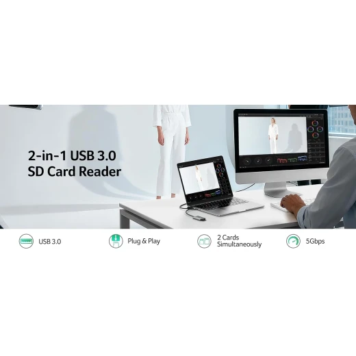 قارئ بطاقات ايسر USB A 3.0 إلى Micro SD من الألومنيوم بفتحتين - ايسر - Image 2