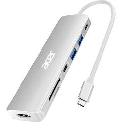 أيسر موزع USB C 7 في 1 مع HDMI، USB 3.0، USB-C، فتحات بطاقات SD و MicroSD، 5Gbps، توصيل طاقة 100 واط فضي