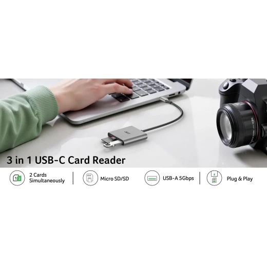 قارئ بطاقات Acer USB-C مع Type-A 3.0، محول بطاقات ألومنيوم بسرعة 170 ميجابايت/ثانية - ايسر - Image 4