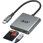 قارئ بطاقات Acer 3 في 1 UHS-II USB-C مع منفذ 100W PD باللون الرمادي - ايسر