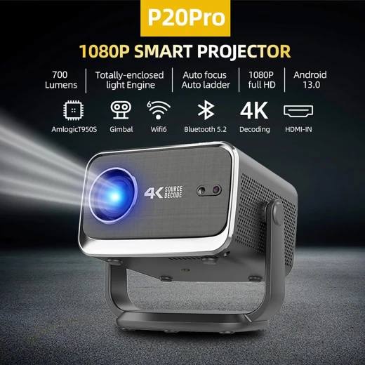 سمارت بروجكتور ذكي 4K LED فل اتش دي 1080p مع واي فاي 6 وبلوتوث 2 جيجابايت 16 جيجابايت اسود P20 Pro - سمارت - Image 4