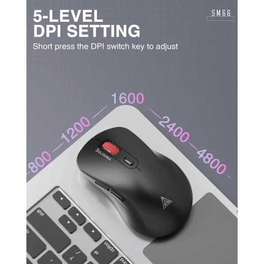 سولاكاكا ماوس لاسلكي صامت ثنائي الوضع SM66 4800 نقطة لكل بوصة قابل لإعادة الشحن - سولاكاكا - Image 4