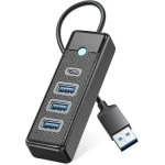 محول IETOP TU-359 USB 3.2 Gen1 Hub متعدد المنافذ، USB-C وUSB-A مع منفذ شحن USB-C، نقل بيانات عالي السرعة، تصميم أسود متين وعملي - Ietop